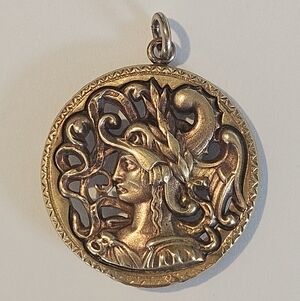 Antique Minerva Button Pendant c.1900 | English Art Nouveau Goddess Medallion